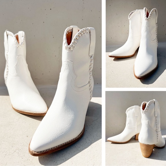 NEW Western Cowboy Whipstitched Ankle Boots
Pointy Toe Block Heel Distress White - Picture 14 of 16